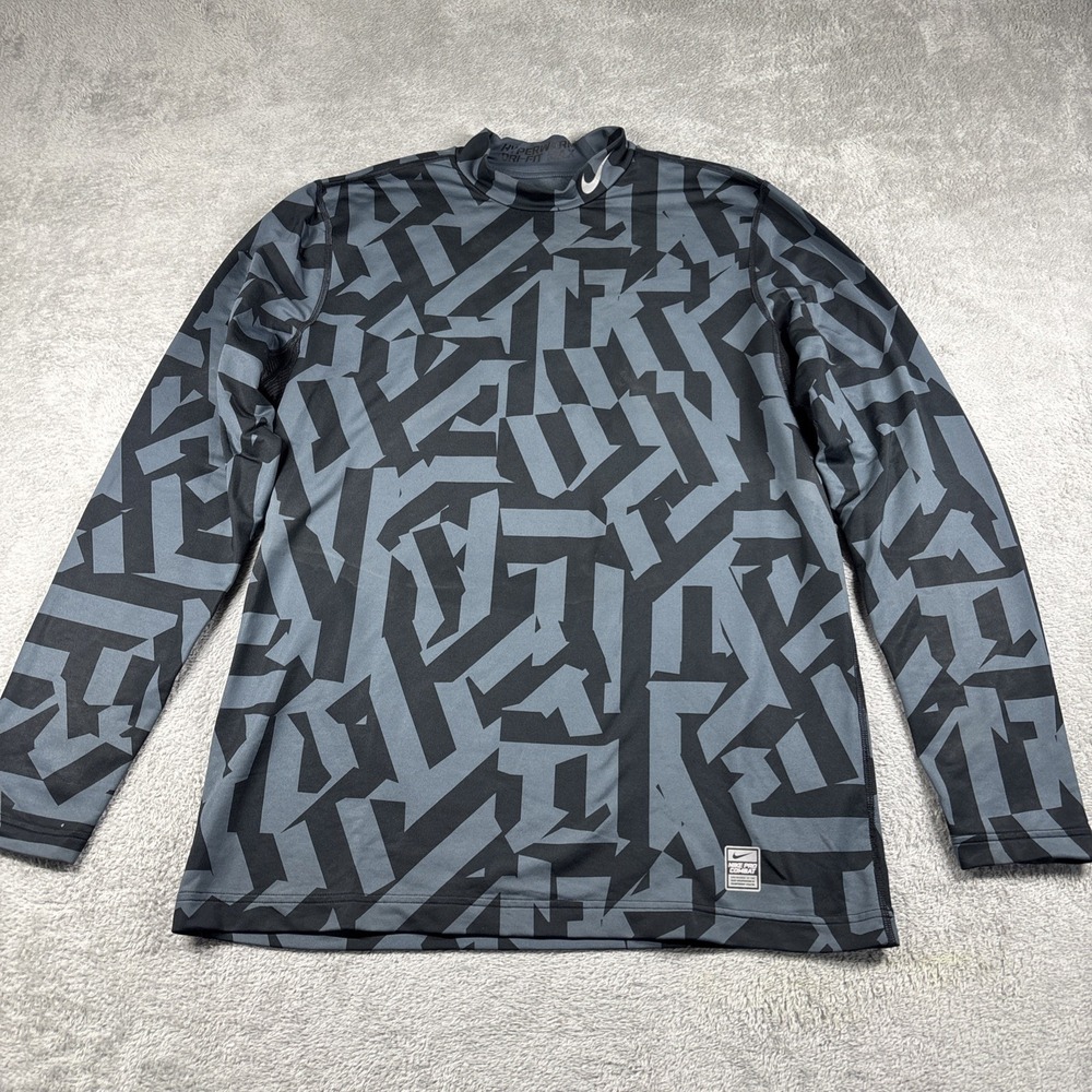 Nike Pro Combat Dri-FIT Men's Large Black/Gray Long Sleeve Fitted Shirt